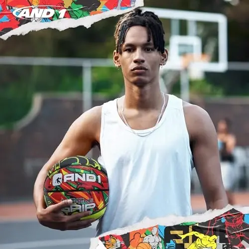 AND1 Supreme Grip Official Regulation Size 7 (29.5 inches) Rubber Basketball - Deep Channel Construction Streetball, Made for Indoor Outdoor Games - 5