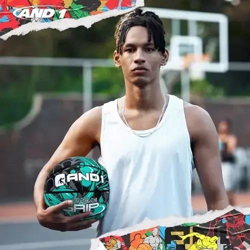 AND1 Supreme Grip Official Regulation Size 7 (29.5 inches) Rubber Basketball - Deep Channel Construction Streetball, Made for Indoor Outdoor Games - 5