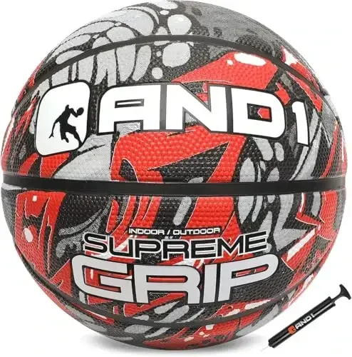 AND1 Supreme Grip Official Regulation Size 7 (29.5 inches) Rubber Basketball - Deep Channel Construction Streetball, Made for Indoor Outdoor Games - AND1