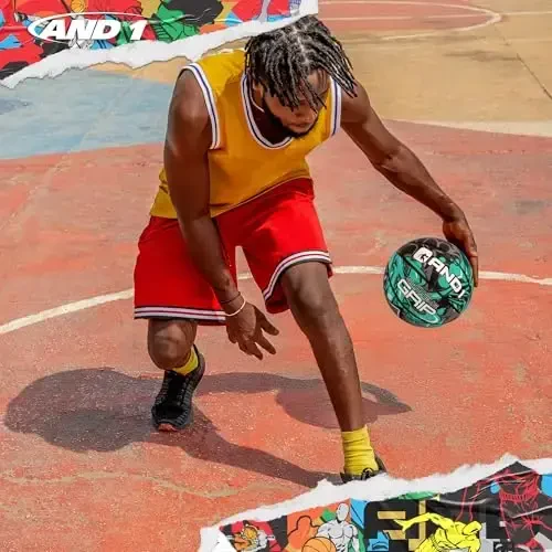 AND1 Supreme Grip Official Regulation Size 7 (29.5 inches) Rubber Basketball - Deep Channel Construction Streetball, Made for Indoor Outdoor Games - 4