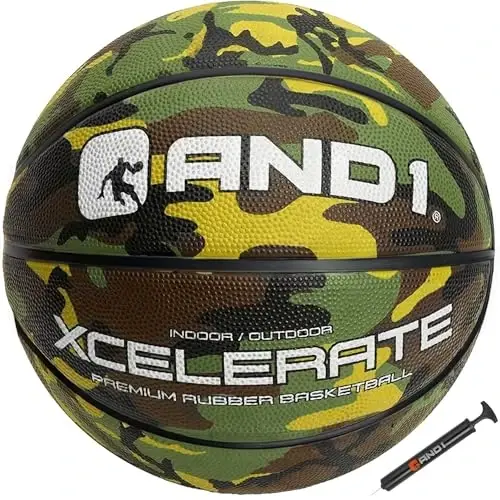 AND1 Xcelerate Rubber Basketball: Official Regulation Size 7 (29.5”) Streetball, Made for Indoor/Outdoor Games 