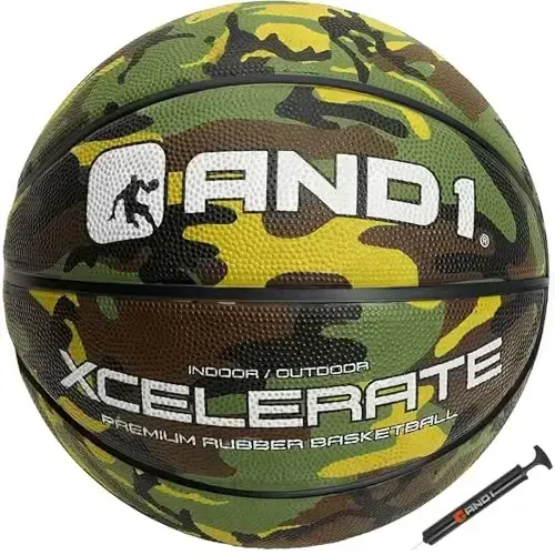 AND1 Xcelerate Rubber Basketball: Official Regulation Size 7 (29.5”) Streetball, Made for Indoor/Outdoor Games 