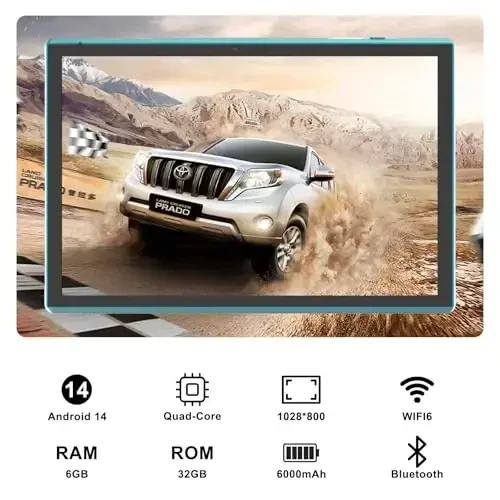 Android planshet 10 dyuymli planshet g'ilofi bilan Stylus Android 14 planshetlar 6 GB RAM 32 GB ROM 1 TB kengaytmani qo'llab-quvvatlash 6000 mah batareya 10,1