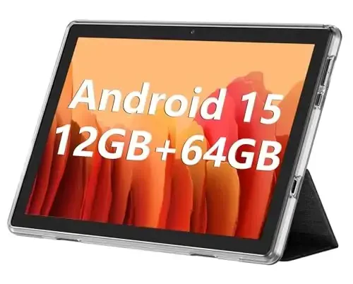 ECOPAD 10.1 Inch Tablet, Android 15 Tablets 12GB(4+8) RAM / 64GB ROM / 1TB SD Card Expansion, 1280x800 IPS HD Touchscreen, 6000mAh Battery, Bluetooth 5.0, Dual Cameras, GMS, Dual Band WiFi, Black 