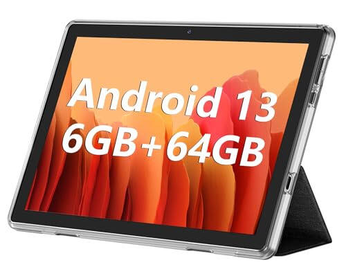 Android Tablet, 10.1 inç Android 13 Tabletler 6GB RAM 64GB ROM 1TB Genişletilebilir, 1280x800 IPS HD Dokunmatik Ekran, 6000mAh Pil, Bluetooth, Çift Kamera, GMS, WiFi (Siyah) - 1