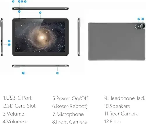 Android Tablet, 10.1 inch Android 13 Tablets 6GB RAM 64GB ROM 1TB Expand, 1280x800 IPS HD Touchscreen, 6000mAh Battery, Bluetooth, Dual Camera, GMS, WiFi (Black) - 6