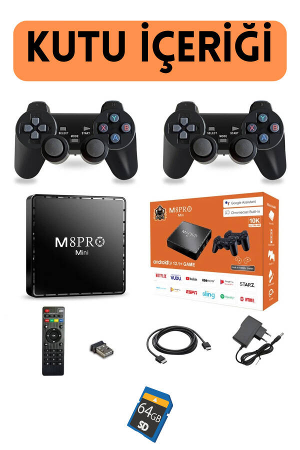 Android TV Box 2.4g 10k Ultra HD 2gb Ram 64gb Storage 10000 Retro Game Console Game Stick M8 Pro - 8