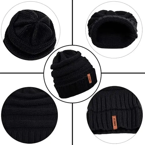 Aneco Winter Warm Knitted Sets Buffalo Plaid Scarf Beanie Hat Touch Screen Gloves and Winter Ear Warmer Set for Men or Women - 6