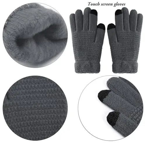 Aneco Winter Warm Knitted Sets Buffalo Plaid Scarf Beanie Hat Touch Screen Gloves and Winter Ear Warmer Set for Men or Women - 3