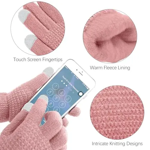 Aneco Winter Warm Sets Knitted Scarf Beanie Hat Touch Screen Gloves and Winter Ear Warmer for Men or Women - 3