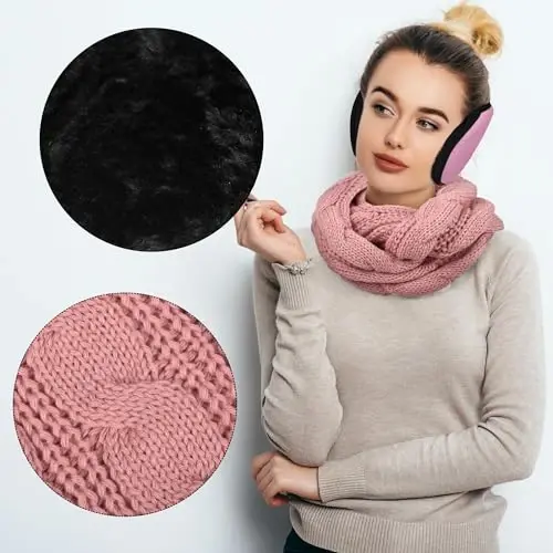 Aneco Winter Warm Sets Knitted Scarf Beanie Hat Touch Screen Gloves and Winter Ear Warmer for Men or Women - 5