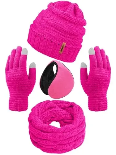 Aneco Winter Warm Sets Knitted Scarf Beanie Hat Touch Screen Gloves and Winter Ear Warmer for Men or Women - 1