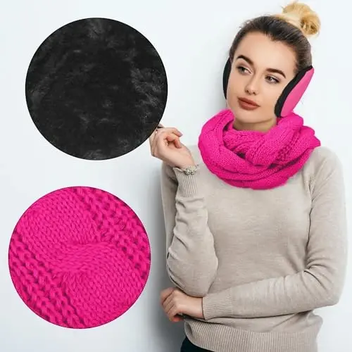 Aneco Winter Warm Sets Knitted Scarf Beanie Hat Touch Screen Gloves and Winter Ear Warmer for Men or Women - 5