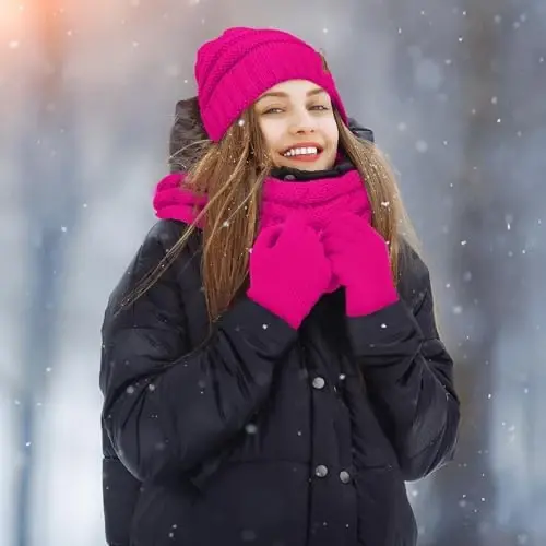 Aneco Winter Warm Sets Knitted Scarf Beanie Hat Touch Screen Gloves and Winter Ear Warmer for Men or Women - 6