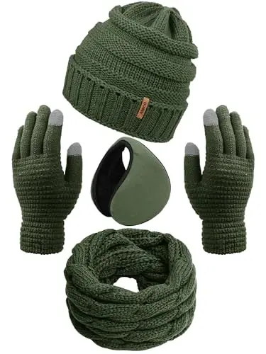 Aneco Winter Warm Sets Knitted Scarf Beanie Hat Touch Screen Gloves and Winter Ear Warmer for Men or Women - 1