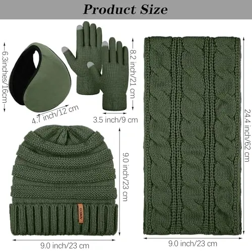 Aneco Winter Warm Sets Knitted Scarf Beanie Hat Touch Screen Gloves and Winter Ear Warmer for Men or Women - MODAZONE (1)