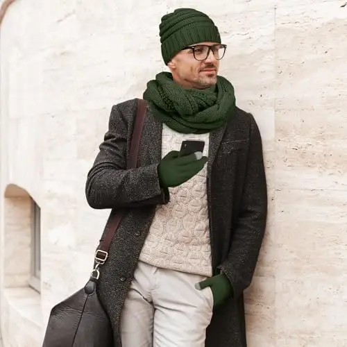 Aneco Winter Warm Sets Knitted Scarf Beanie Hat Touch Screen Gloves and Winter Ear Warmer for Men or Women - 6