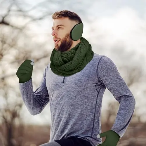 Aneco Winter Warm Sets Knitted Scarf Beanie Hat Touch Screen Gloves and Winter Ear Warmer for Men or Women - 7