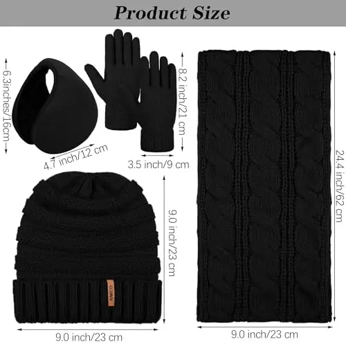 Aneco Winter Warm Sets Knitted Scarf Beanie Hat Touch Screen Gloves and Winter Ear Warmer for Men or Women - ANECO (1)