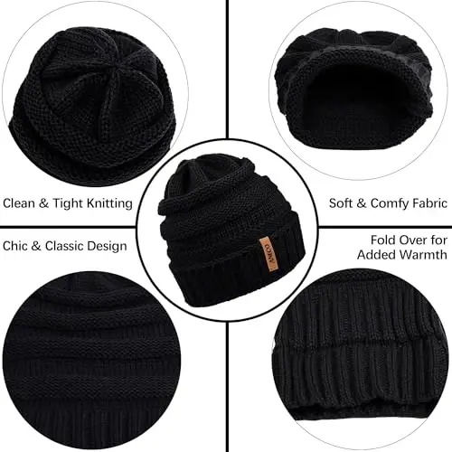 Aneco Winter Warm Sets Knitted Scarf Beanie Hat Touch Screen Gloves and Winter Ear Warmer for Men or Women - 11