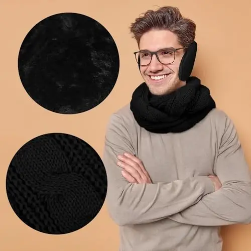 Aneco Winter Warm Sets Knitted Scarf Beanie Hat Touch Screen Gloves and Winter Ear Warmer for Men or Women - 12