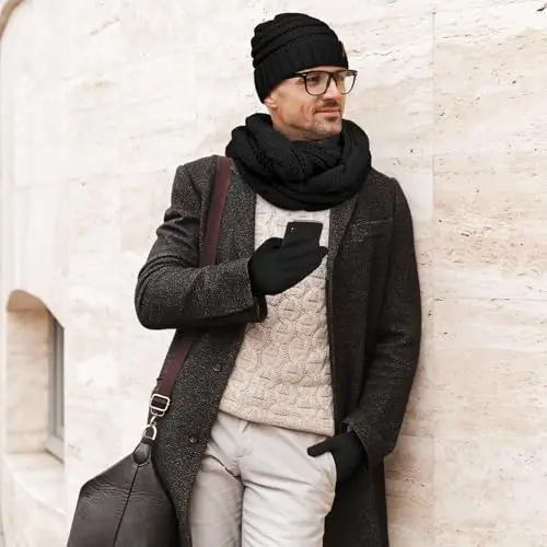 Aneco Winter Warm Sets Knitted Scarf Beanie Hat Touch Screen Gloves and Winter Ear Warmer for Men or Women - 13