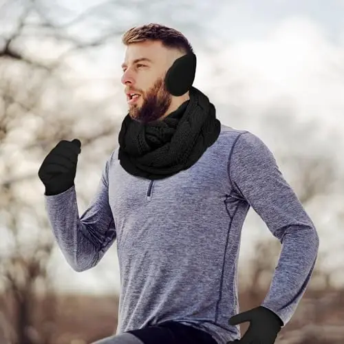 Aneco Winter Warm Sets Knitted Scarf Beanie Hat Touch Screen Gloves and Winter Ear Warmer for Men or Women - 14