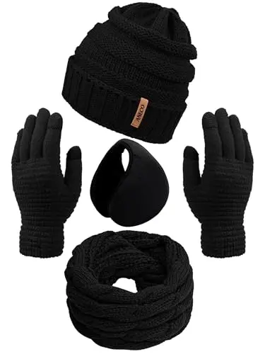Aneco Winter Warm Sets Knitted Scarf Beanie Hat Touch Screen Gloves and Winter Ear Warmer for Men or Women - 1