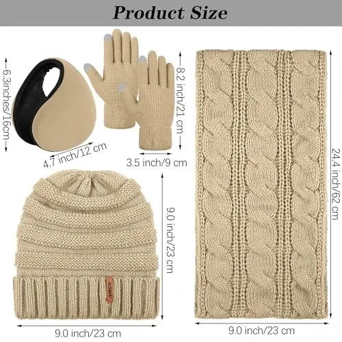 Aneco Winter Warm Sets Knitted Scarf Beanie Hat Touch Screen Gloves and Winter Ear Warmer for Men or Women - 9