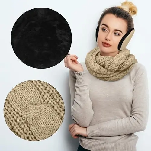 Aneco Winter Warm Sets Knitted Scarf Beanie Hat Touch Screen Gloves and Winter Ear Warmer for Men or Women - 12