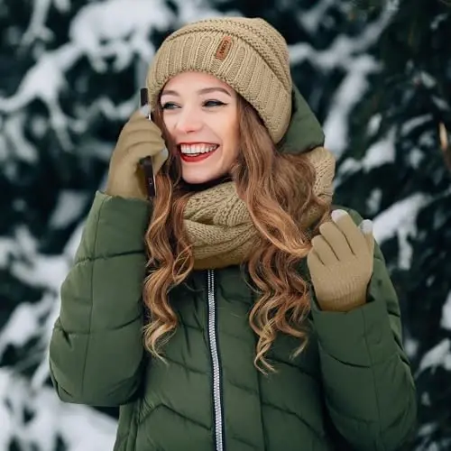 Aneco Winter Warm Sets Knitted Scarf Beanie Hat Touch Screen Gloves and Winter Ear Warmer for Men or Women - 13
