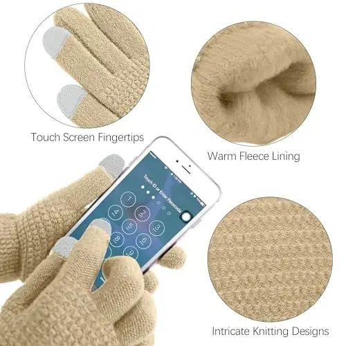 Aneco Winter Warm Sets Knitted Scarf Beanie Hat Touch Screen Gloves and Winter Ear Warmer for Men or Women - 4