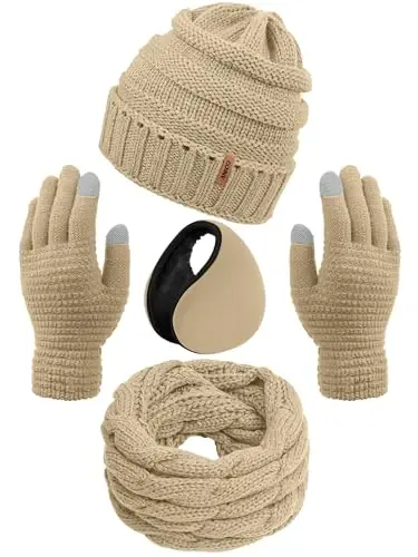Aneco Winter Warm Sets Knitted Scarf Beanie Hat Touch Screen Gloves and Winter Ear Warmer for Men or Women - 1