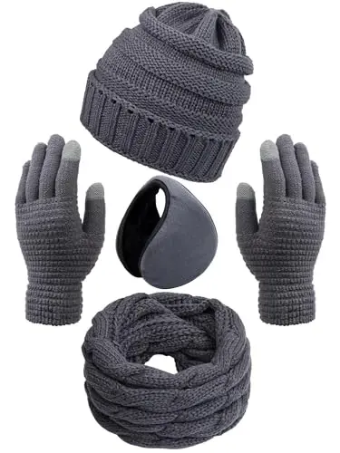 Aneco Winter Warm Sets Knitted Scarf Beanie Hat Touch Screen Gloves and Winter Ear Warmer for Men or Women - ANECO