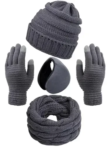 Aneco Winter Warm Sets Knitted Scarf Beanie Hat Touch Screen Gloves and Winter Ear Warmer for Men or Women - 1