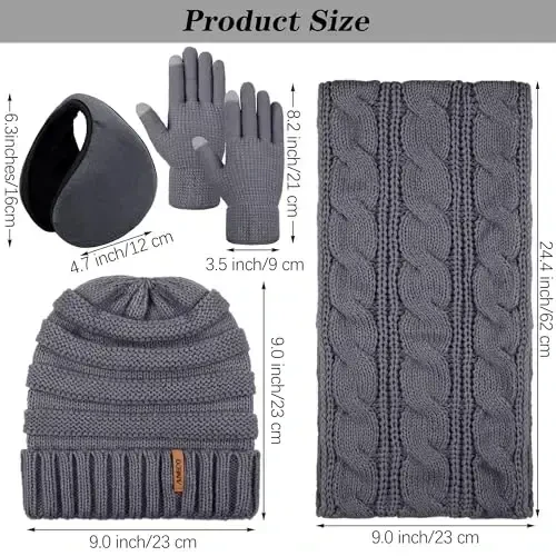 Aneco Winter Warm Sets Knitted Scarf Beanie Hat Touch Screen Gloves and Winter Ear Warmer for Men or Women - 4