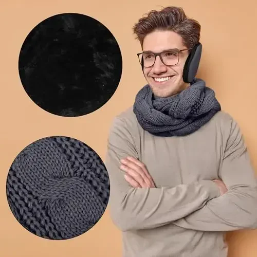 Aneco Winter Warm Sets Knitted Scarf Beanie Hat Touch Screen Gloves and Winter Ear Warmer for Men or Women - 5