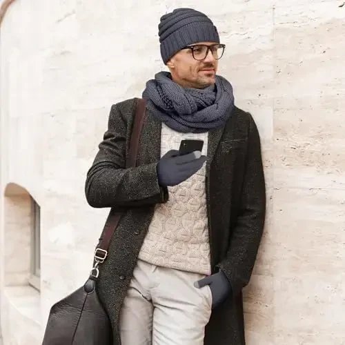 Aneco Winter Warm Sets Knitted Scarf Beanie Hat Touch Screen Gloves and Winter Ear Warmer for Men or Women - 6