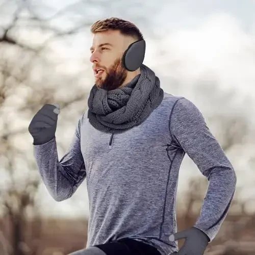 Aneco Winter Warm Sets Knitted Scarf Beanie Hat Touch Screen Gloves and Winter Ear Warmer for Men or Women - 7