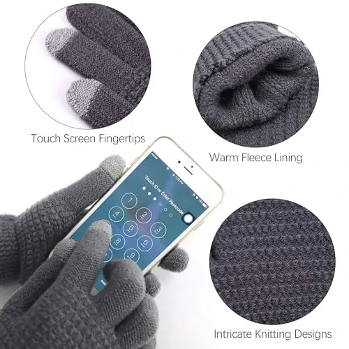 Aneco Winter Warm Sets Knitted Scarf Beanie Hat Touch Screen Gloves and Winter Ear Warmer for Men or Women - ANECO (1)