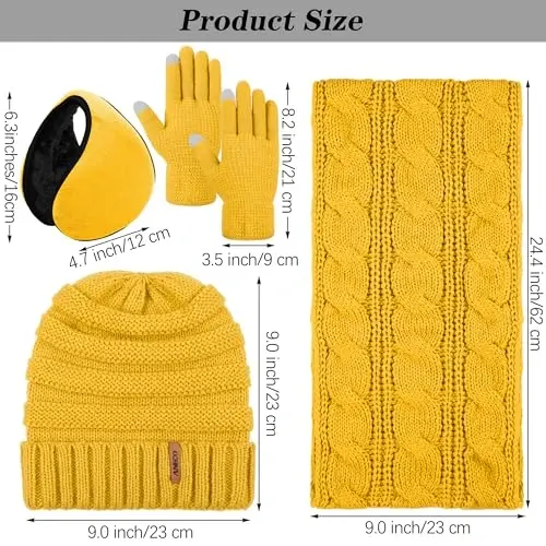 Aneco Winter Warm Sets Knitted Scarf Beanie Hat Touch Screen Gloves and Winter Ear Warmer for Men or Women - 2