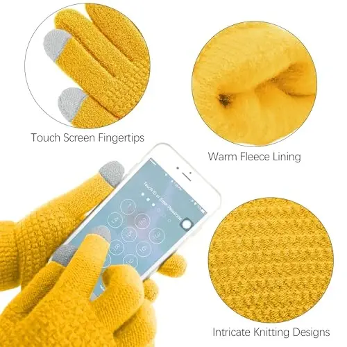 Aneco Winter Warm Sets Knitted Scarf Beanie Hat Touch Screen Gloves and Winter Ear Warmer for Men or Women - 4