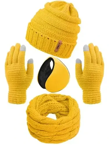 Aneco Winter Warm Sets Knitted Scarf Beanie Hat Touch Screen Gloves and Winter Ear Warmer for Men or Women - 1