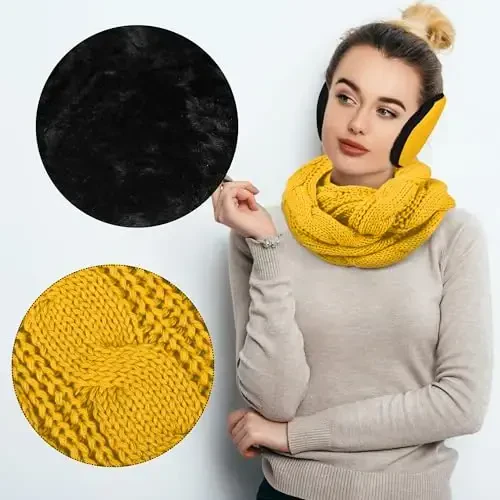 Aneco Winter Warm Sets Knitted Scarf Beanie Hat Touch Screen Gloves and Winter Ear Warmer for Men or Women - 5