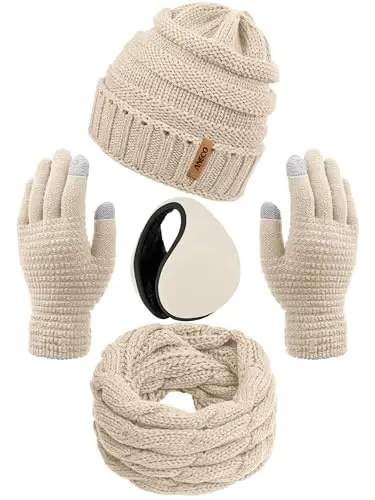Aneco Winter Warm Sets Knitted Scarf Beanie Hat Touch Screen Gloves and Winter Ear Warmer for Men or Women - ANECO