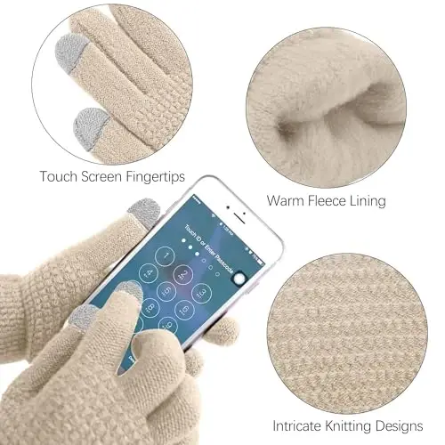 Aneco Winter Warm Sets Knitted Scarf Beanie Hat Touch Screen Gloves and Winter Ear Warmer for Men or Women - 3