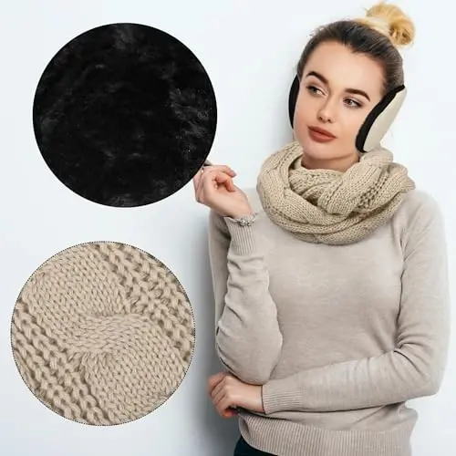 Aneco Winter Warm Sets Knitted Scarf Beanie Hat Touch Screen Gloves and Winter Ear Warmer for Men or Women - 5