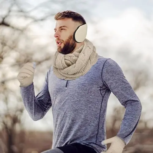 Aneco Winter Warm Sets Knitted Scarf Beanie Hat Touch Screen Gloves and Winter Ear Warmer for Men or Women - 7