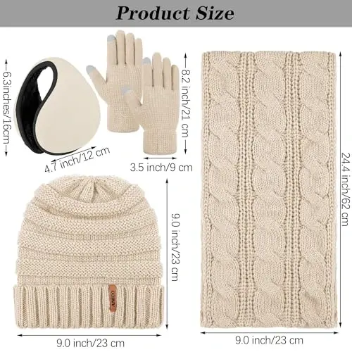 Aneco Winter Warm Sets Knitted Scarf Beanie Hat Touch Screen Gloves and Winter Ear Warmer for Men or Women - ANECO (1)
