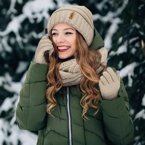 Aneco Winter Warm Sets Knitted Scarf Beanie Hat Touch Screen Gloves and Winter Ear Warmer for Men or Women - 13